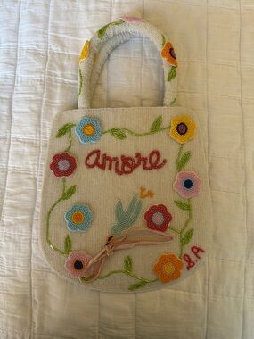 Susan Alexandra Hand-Beaded Floral Mini Bag - Cream with Multicolor Embroidery